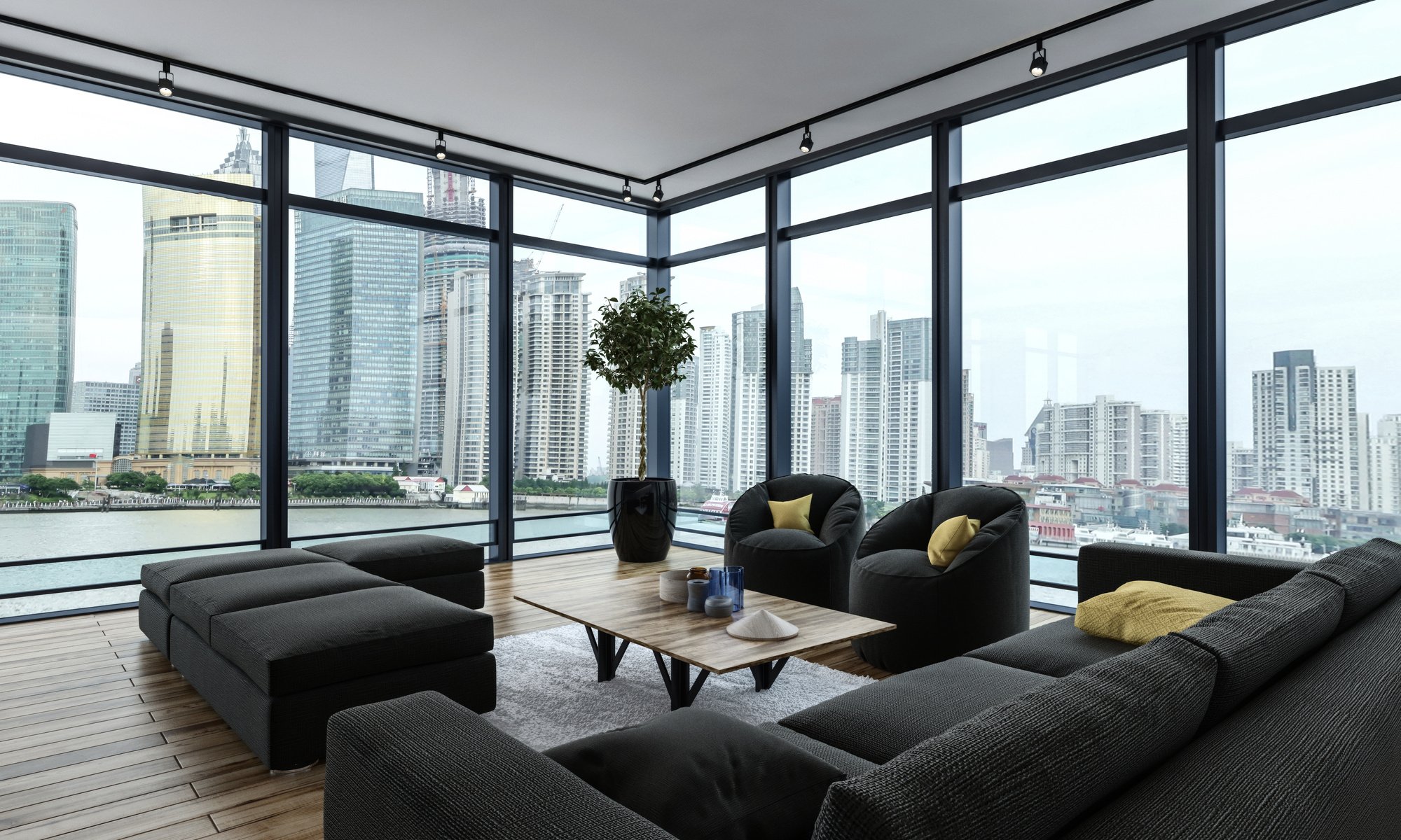 Contemporary Living Room with Chairs and Table